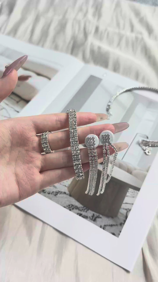 4/5pcs Luxurious Rhinestone Jewellery Set for Women | Choker, Earrings, Bracelet & Ring