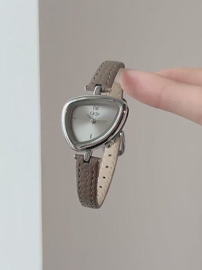 Asymmetric Micro-Dial Watch | 24mm Numberless Dial with Slim Leather Strap